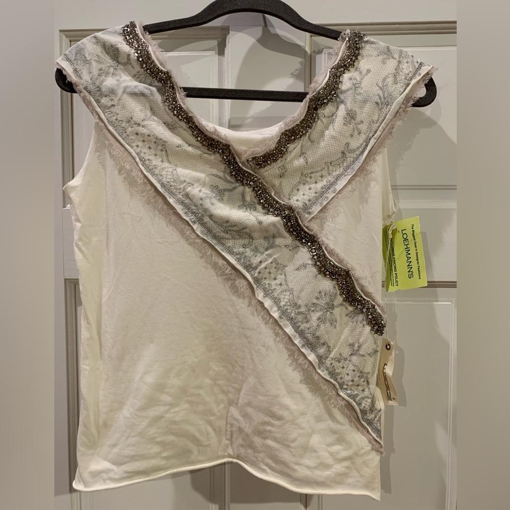 EMMM White Beaded Patchwork Cotton Tank Top